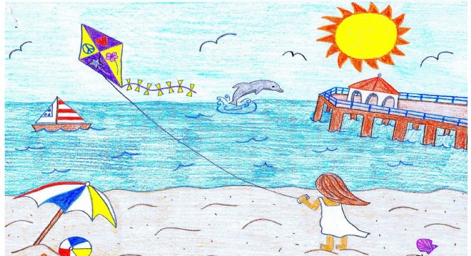 Çocuklar denizde eğlenceyi çizecek